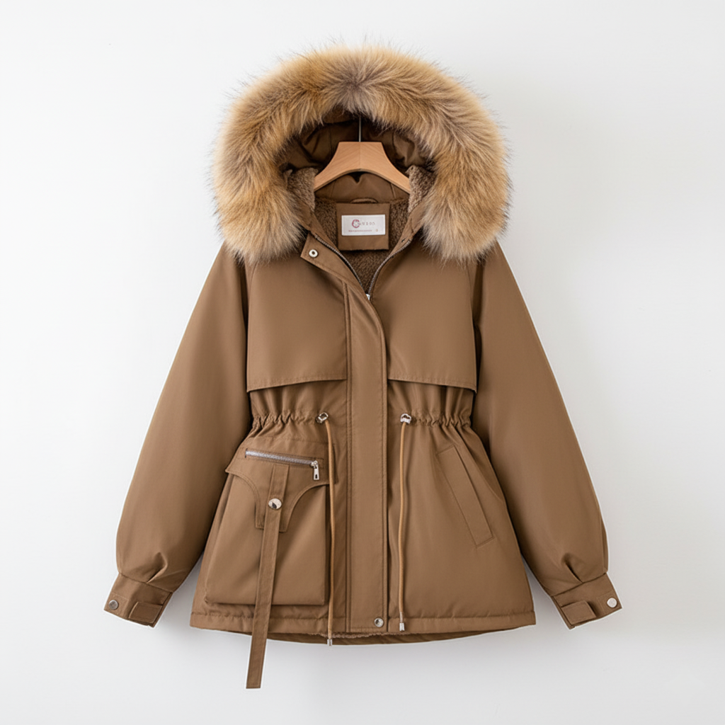 Damen Parka mit Fellkapuze & Verstellbarer Taille | Große Größen