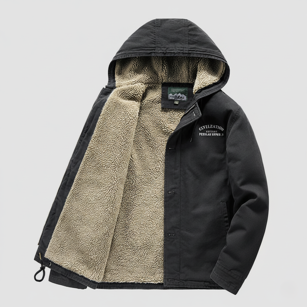 Veste Thermique à Capuche en Coton Doux avec Doublure Polaire et Fermeture Double pour Confort