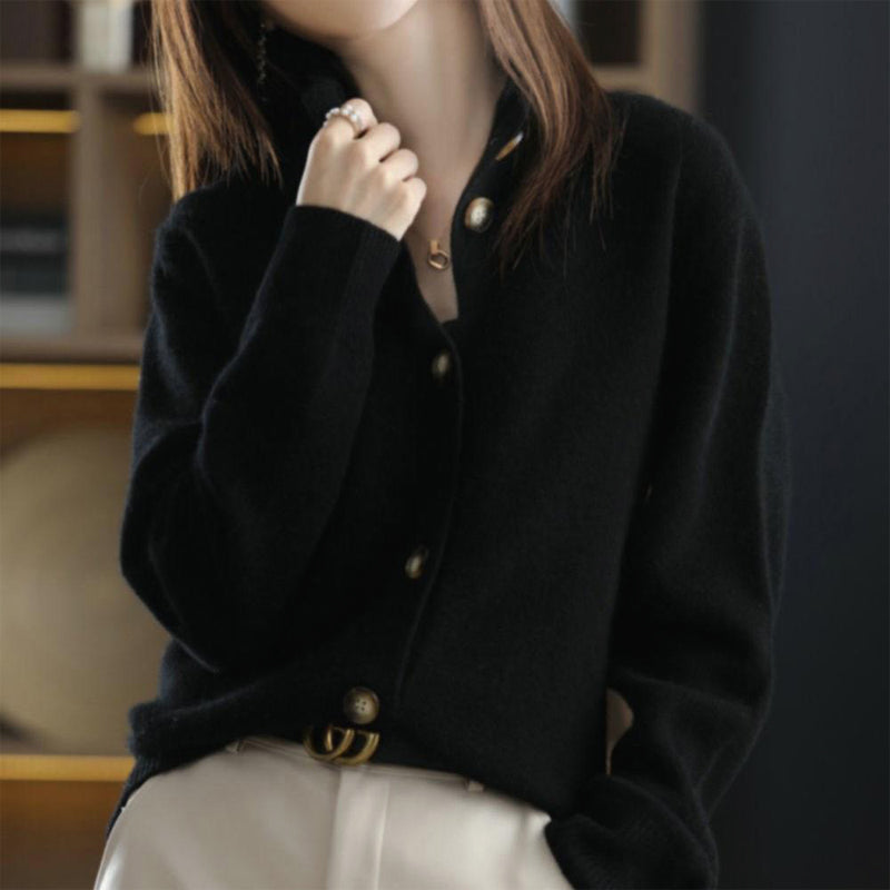 Giuliana Veneto Cardigan En Laine Dolce Avec Boutons Or Et Col Haut Intemporel Pour Une Élégance Raffinée
