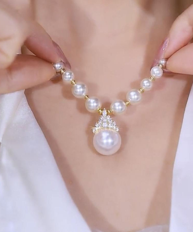 Collier avec pendentif en alliage de cuivre blanc dégradé de couleur et perle en zircon - Amawinc