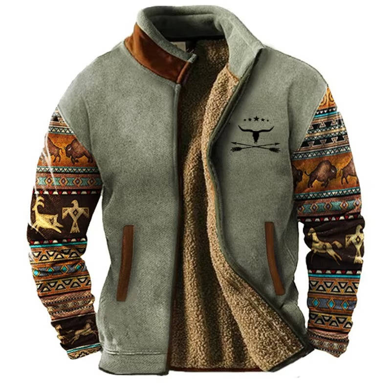 Veste Fleece Western Aztec Pour Homme Avec Doublure Sherpa Confort Extérieur Et Style Décontracté