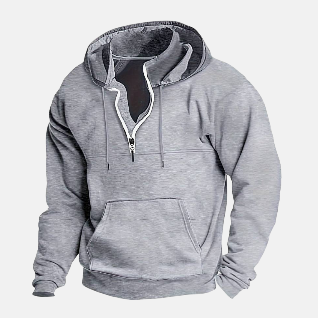 Amawinc Sweat À Capuche Homme En Mélange De Coton Zip Demi Avec Col Superposé Pour Confort Quotidien