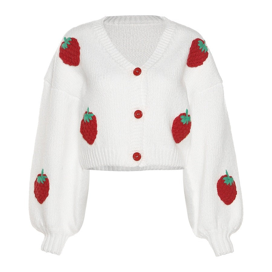 Amawinc | Strickjacke Weiches gestricktes Jacket mit süßen Erdbeeren