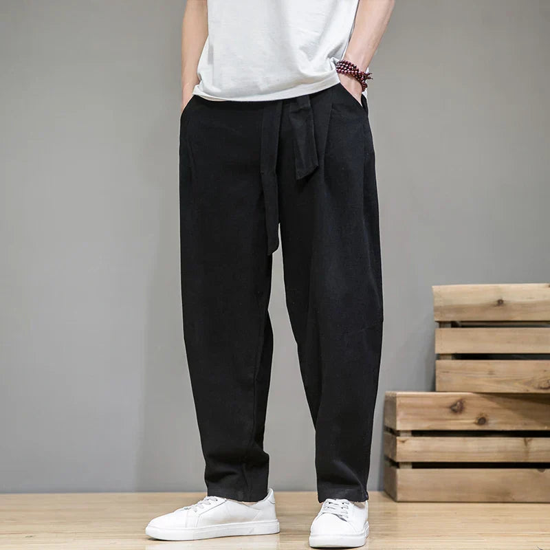 Pantalon Homme En Lin Amawinc Essential Respirant Pour Été Avec Coupe Décontractée Et Ceinture