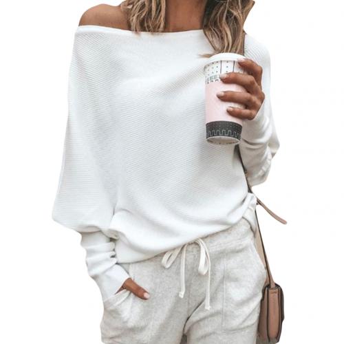 Pull Femme À Épaules Dénudées En Tricot À Côtes Oversize Avec Manches Longues Décontracté