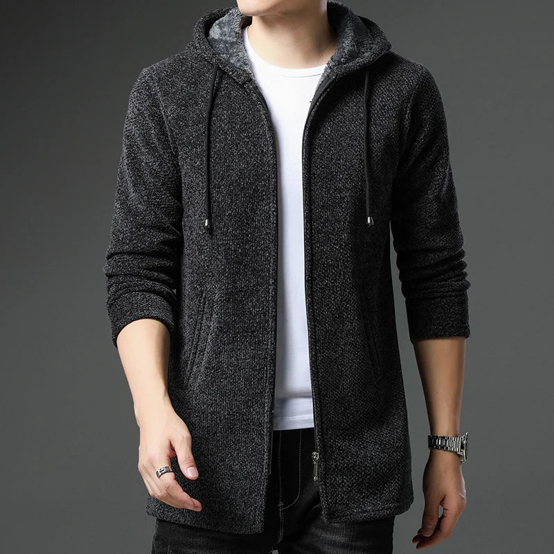 Veste En Laine Chenille Amawinc Finnian Pour Homme Avec Fermeture Eclair Capuche Doublee Polaire Et Poignets Coteles
