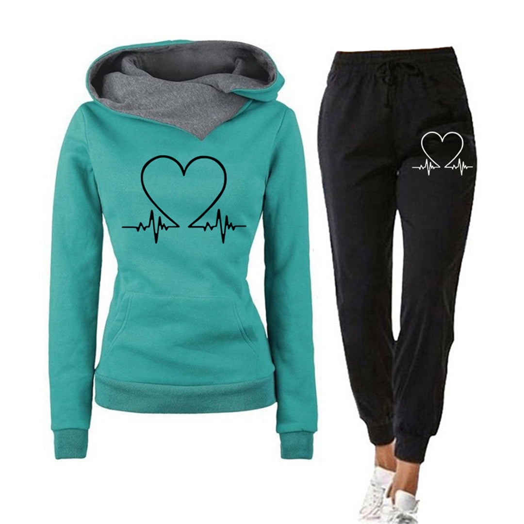 Mia Ensemble Deux Pièces Femme Relaxed Fit Hoodie Et Jogger Cœur Minimal Confort Décontracté