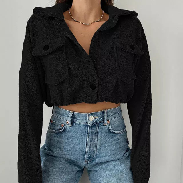 Daisy Veste Femme Courte Boutonée Texture Pelucheuse Streetwear Décontractée Pour Quotidien Amawinc