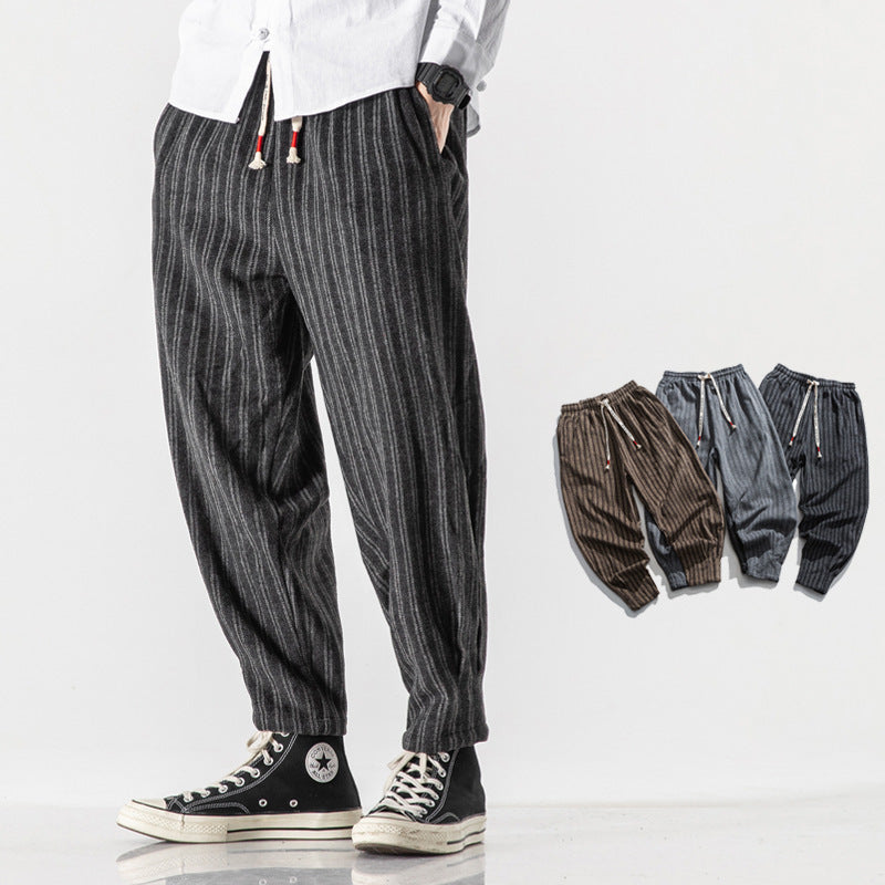 Haiku Pantalon De Jogging Pinstripe Coupe Décontractée Tissu Léger Respirant Avec Ceinture À Cordon Réglable