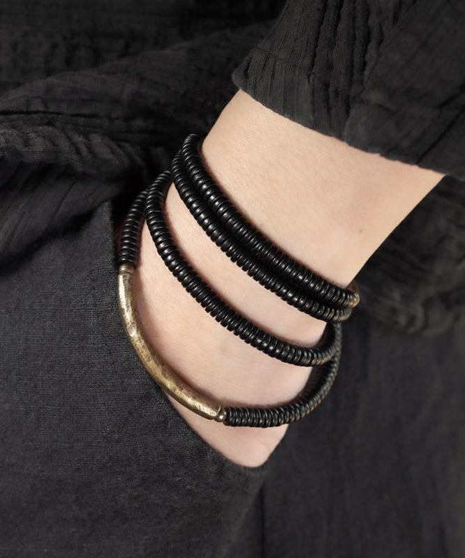 Bracelet à chaîne superposé en bois d'ébène noir fait main - Amawinc