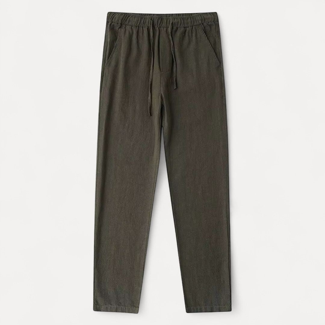 Pantalon En Lin À Cordon De Serrage Confortable Avec Taille Ajustable Poches Latérales Et Jambe Fuselée Respirant