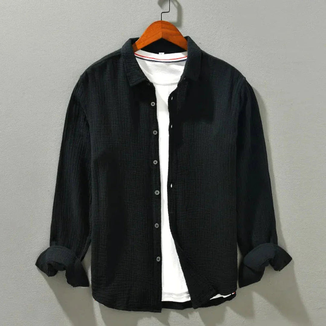 Chemise Décontractée Pour Homme Henry Loose En Gaze De Coton Respirante À Manches Longues