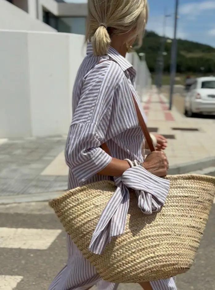Robe Chemise À Rayures Haut Bas Pour Femme Chic Et Polyvalente Pour Jour Et Soir