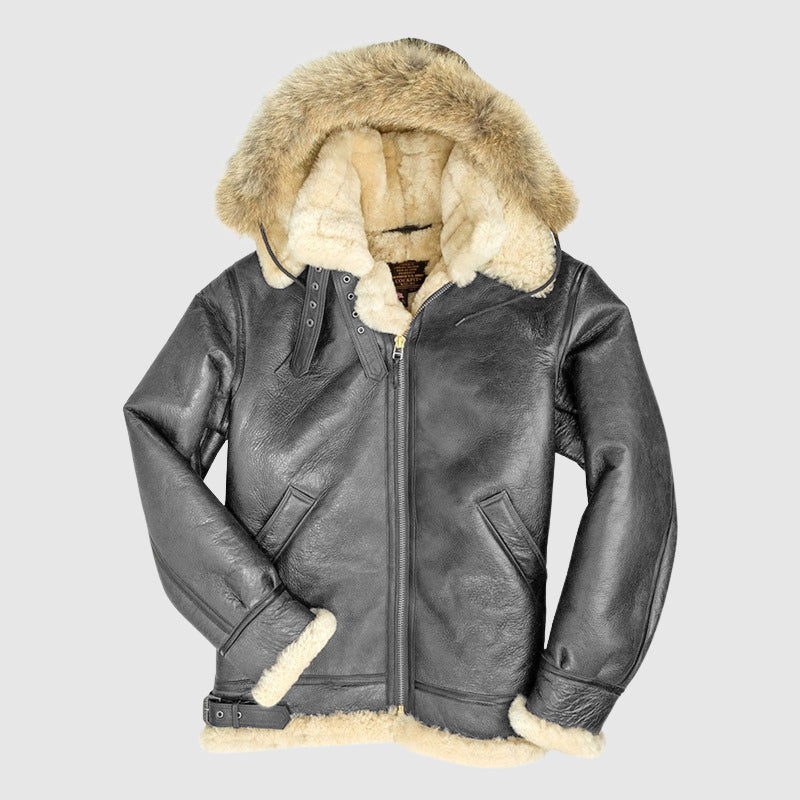 Blouson Pilote Highland Doublé Fourrure Avec Col Oversize Et Courroies Ajustables