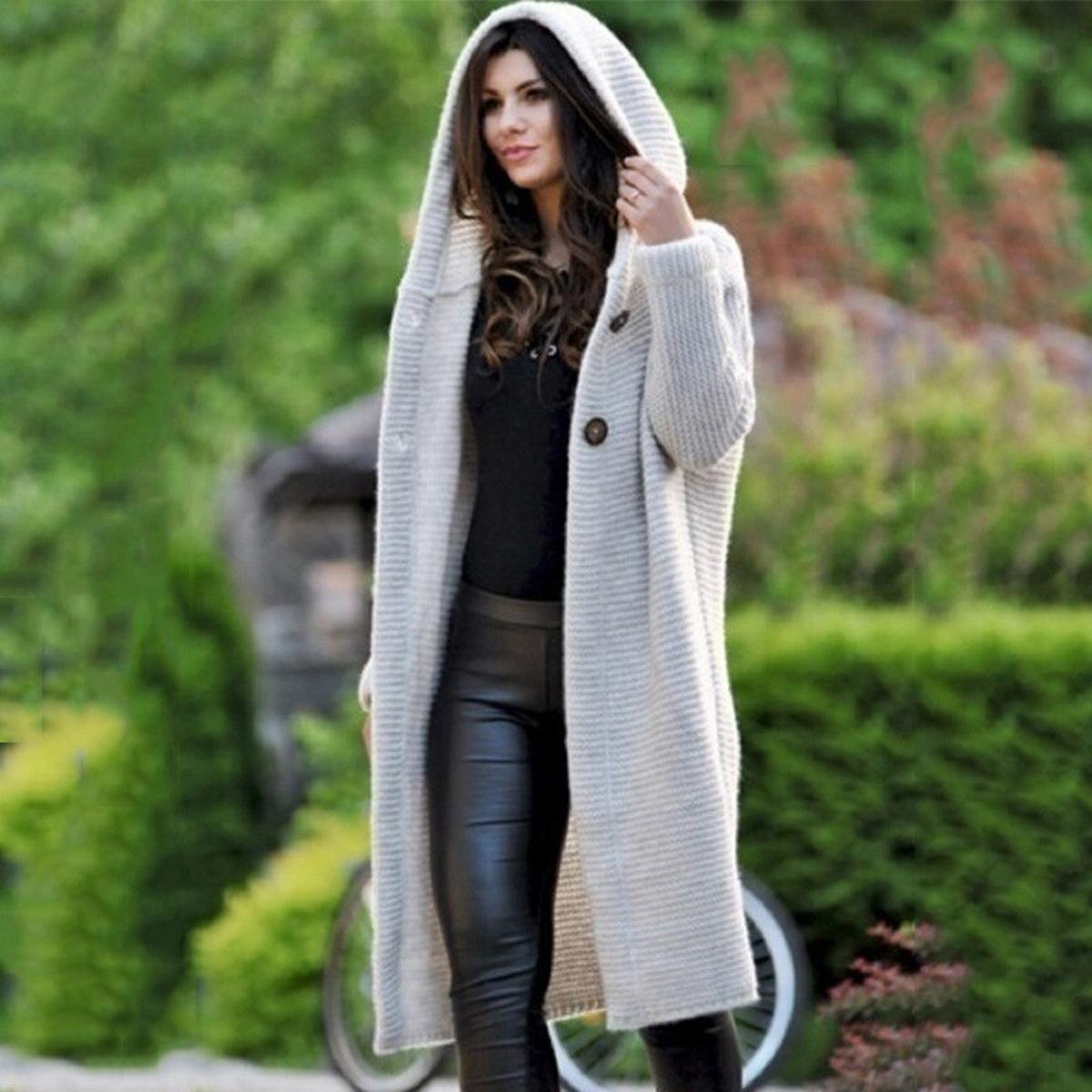 Amawinc Cardigan Maxi En Maille Confortable À Capuche Pour Femmes Super Doux Et Décontracté