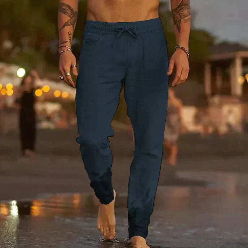 Pantalon de Jogging Homme en Coton Respirant Coupe Décontractée Taille Elastique Avec Cordon de Serrage