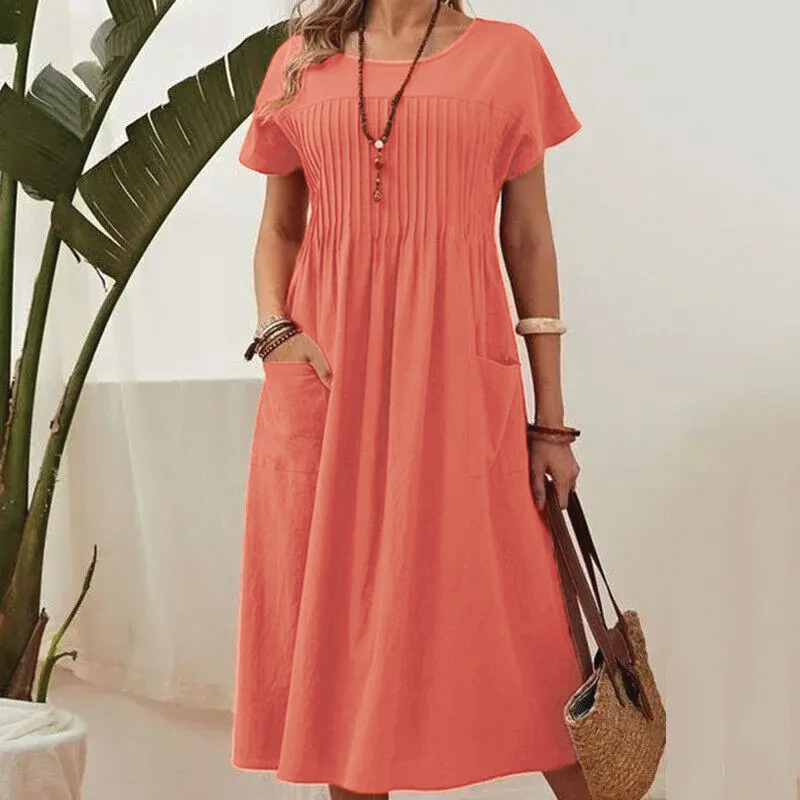 Robe Midi Décontractée Deborah Amawinc En Coton Polyester Confortable Pour Tous Les Jours