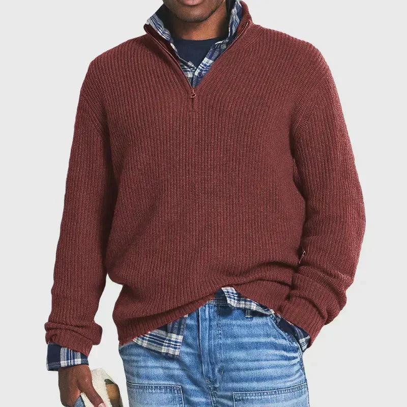 Edward Pull Homme En Maille Côtelée À Col Zippé Amawinc Essentiel Pour La Superposition Confort Quotidien Moderne