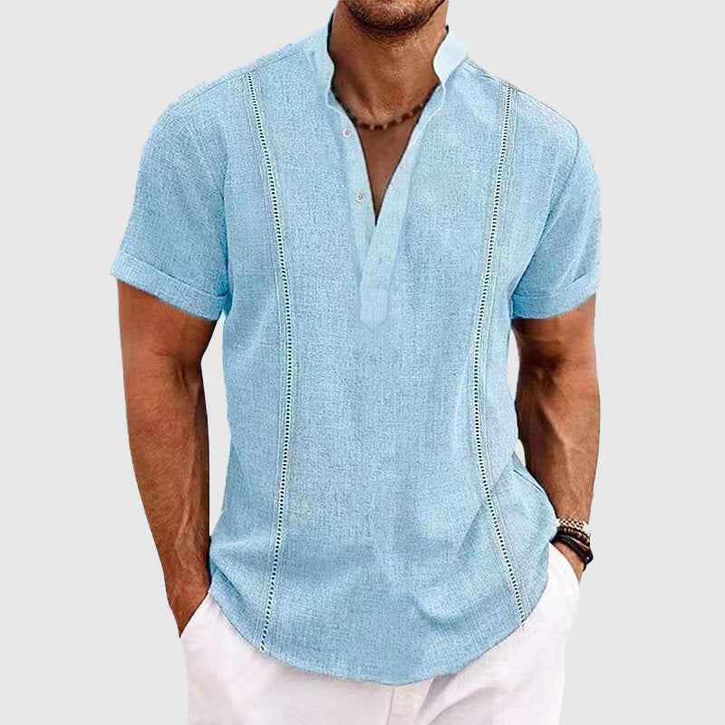 Chemise En Lin Homme À Manches Courtes Coupe Décontractée Avec Fermeture Par Boutons Amawinc Respirante