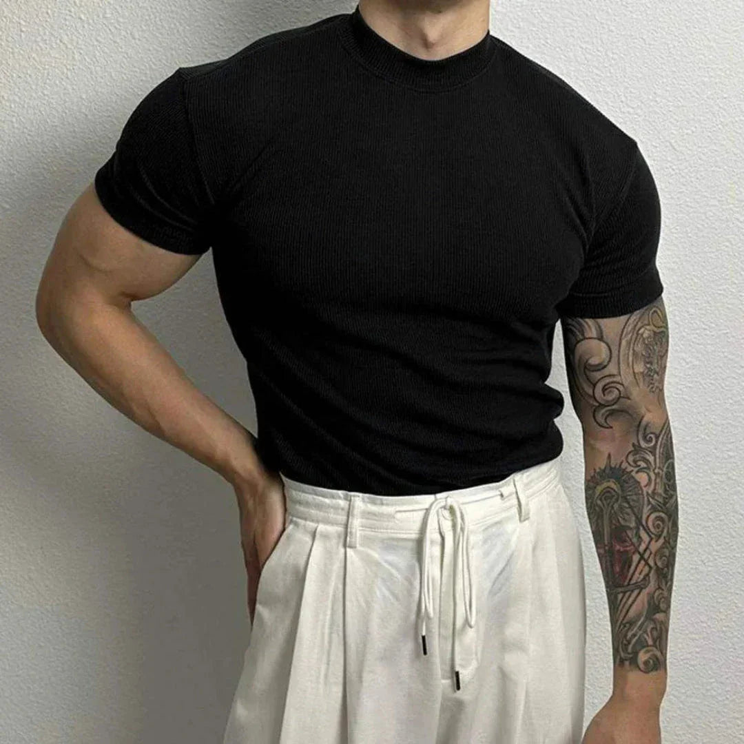 Waylynn Jaxon Tee Shirt Homme À Col Montant Côtelé À Manches Courtes En Coton Élasthanne Confortable Ajusté