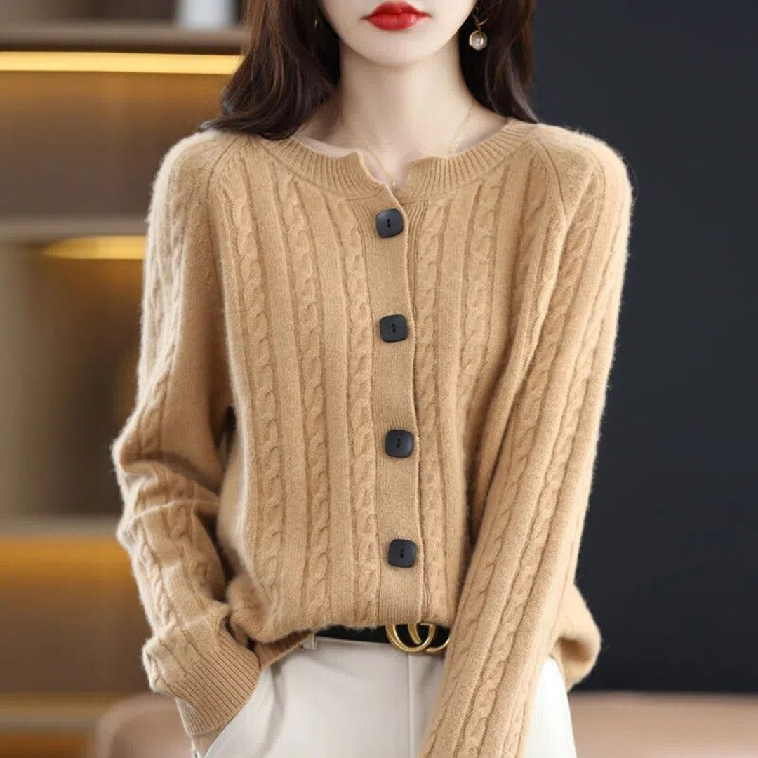 Lily Cardigan Femme Boutonné Confort Décontracté Hiver Maille Torsadée Avec Grands Boutons