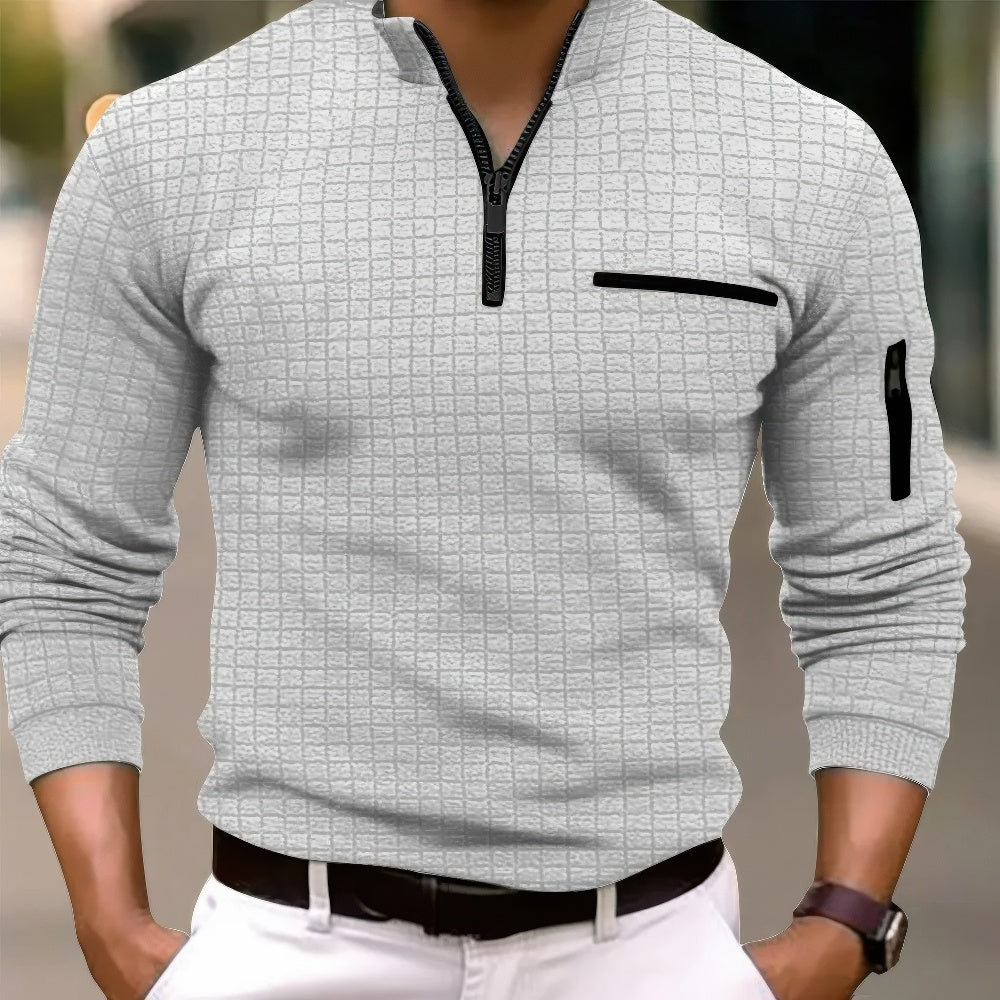 Baumwoll-Poloshirt für Herren mit Reißverschluss, Langarm und Casual-Look