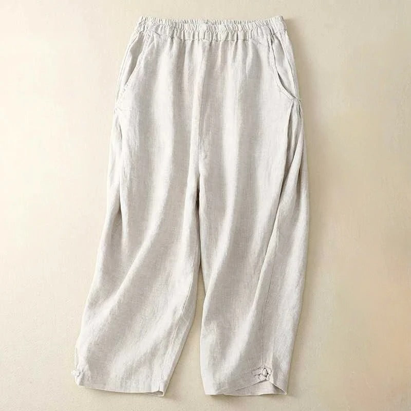 Pantalon Kaia En Lin Décontracté Avec Taille Elastique Et Bas Fuselé Pour Finition Douce Et Naturelle