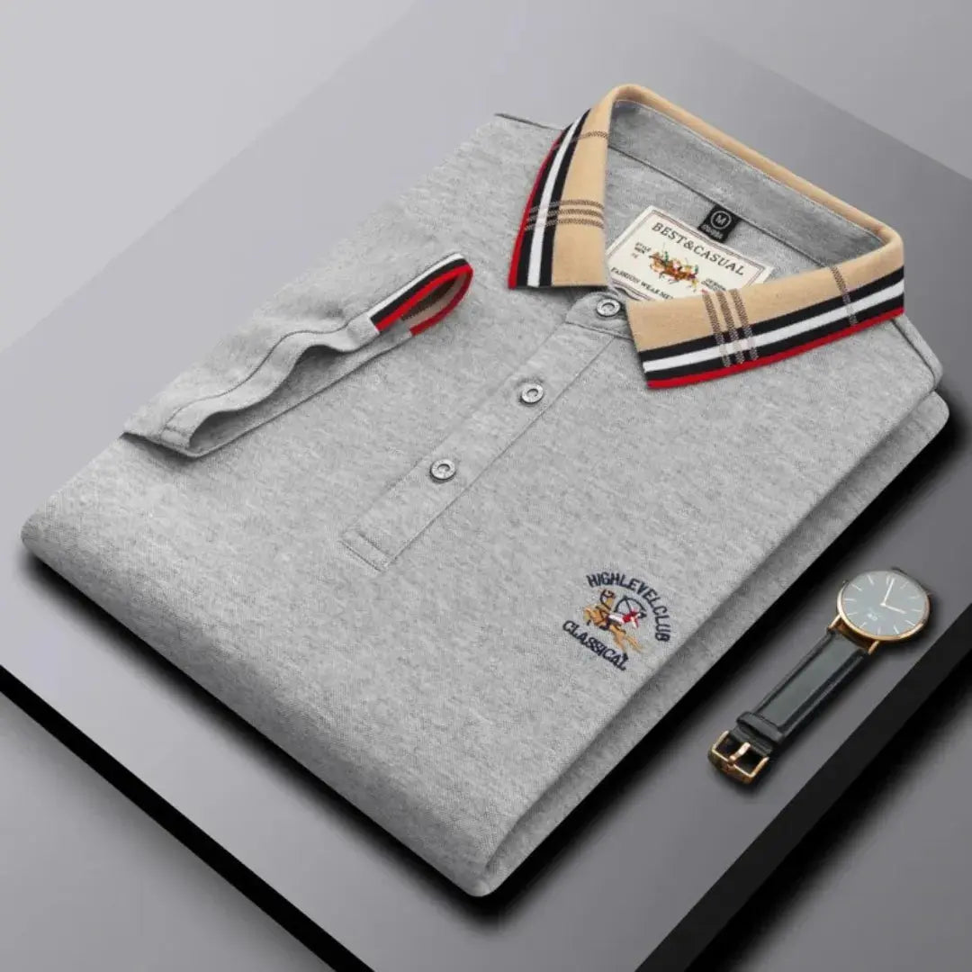 Polo Classique Kairo Pour Homme Par Amawinc Marine Avec Col Contrasté Rayé Et Boutonnage À Trois Boutons