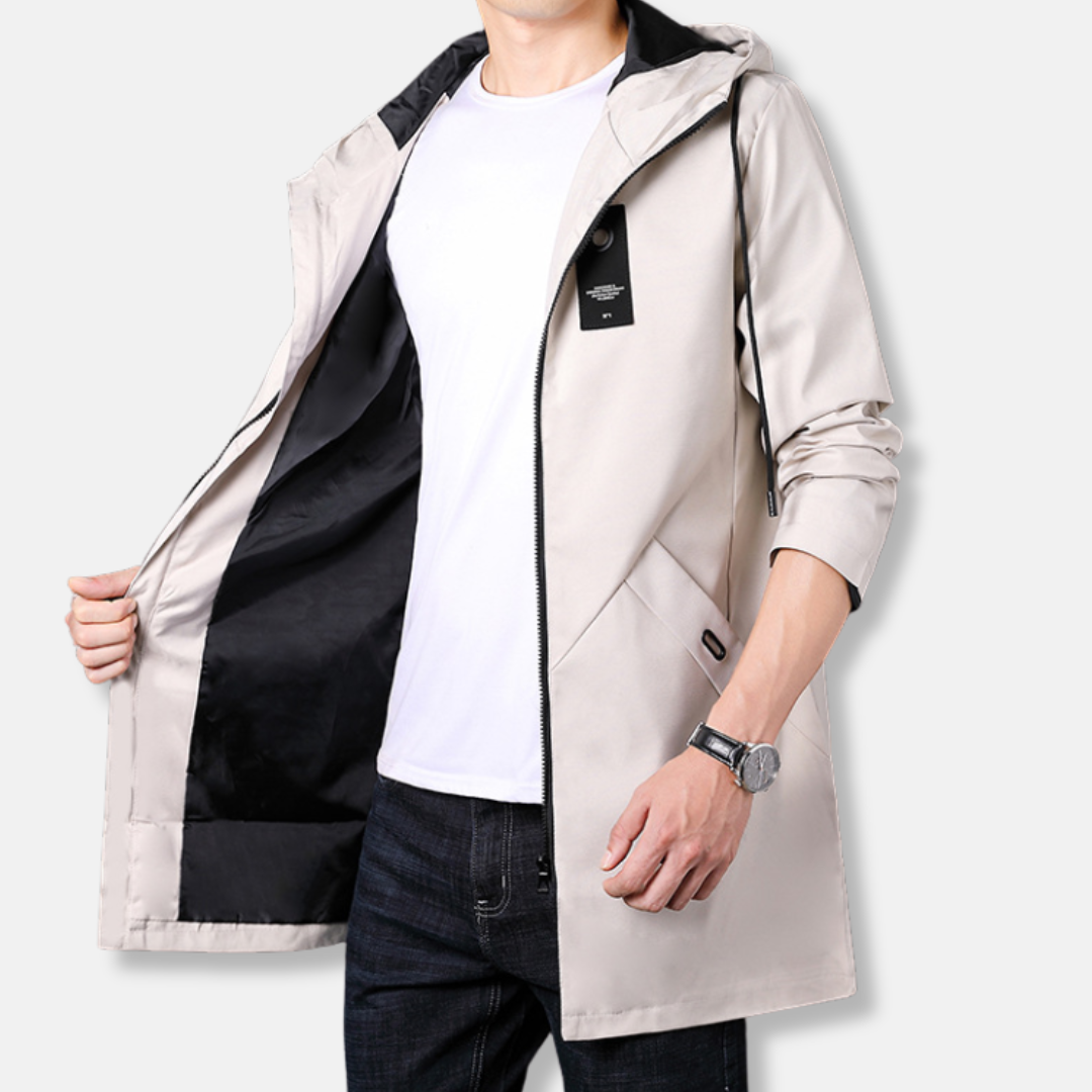 Manteau Homme Amawinc À Capuche Avec Fermeture Éclair En Tissu Tissé Longueur Mi-Cuisse Style Smart Casual