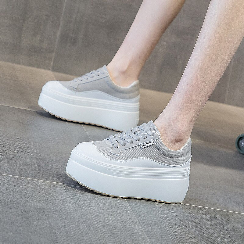 Chunky Platform Sneakers with Lace and Leather