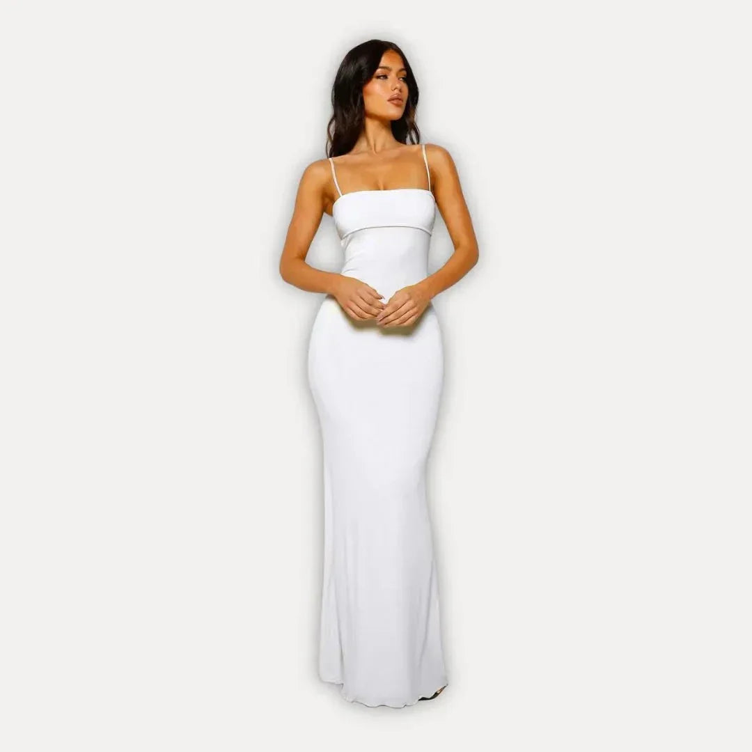 Waylynn Lana Robe Maxi Bodycon À Bretelles Spaghetti Élégance Minimaliste Pour Jour Et Nuit