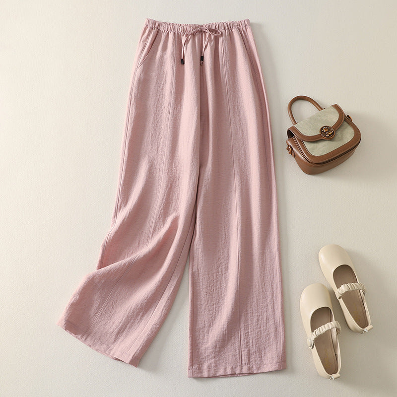 Pantalon Lin Lana Décontracté À Coupe Large Avec Taille À Cordon Respirant Pour Été Confortable