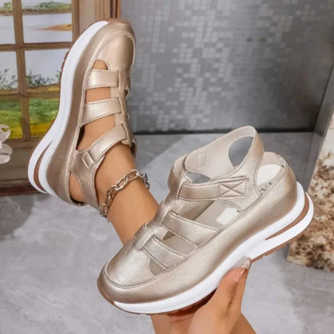 Sandales À Plateforme Avec Découpe En Faux Cuir Et Fermeture Velcro Pour Femmes Confort Quotidien