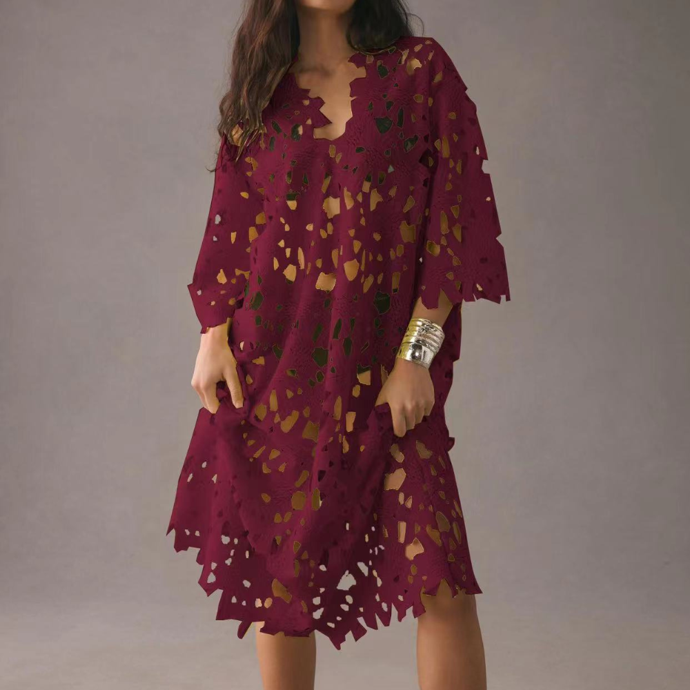 Midi-Kleid von Laurina mit Stickereien und schwungvollem Schnitt