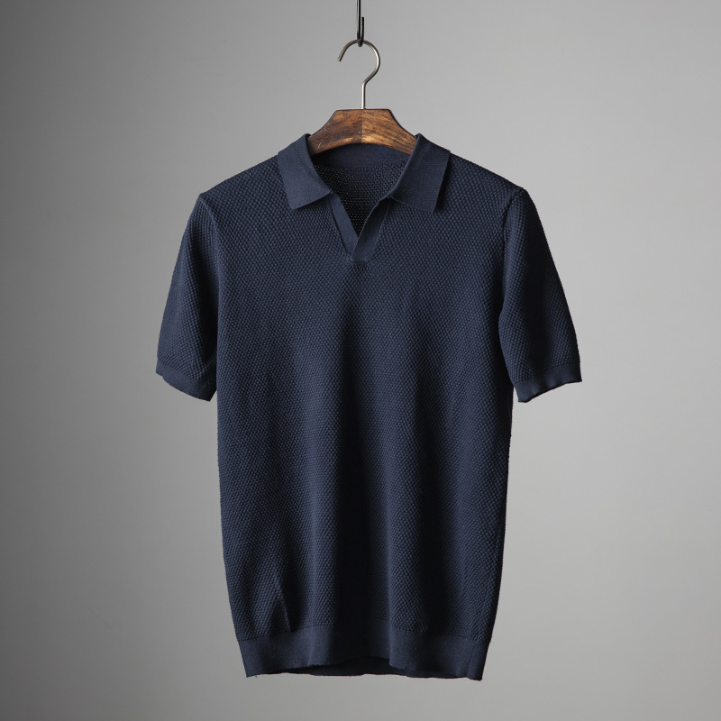 Polo Lennox en Maille Texturée à Col Ouvert et Patte V Manches Courtes Coupe Décontractée