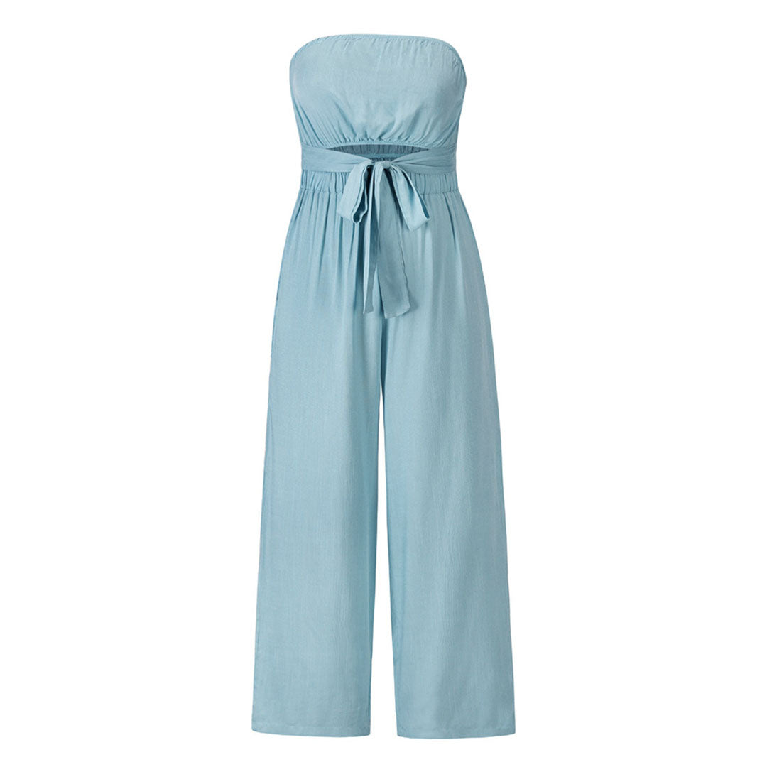 Combinaison Femme Sans Bretelles Avec Ceinture Pantalon Large Élégante Et Confortable