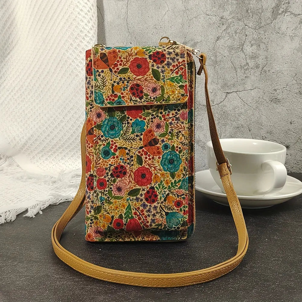 Amawinc Pochette Pour Téléphone Paula Floral En Liège Écologique Avec Bandoulière Réglable