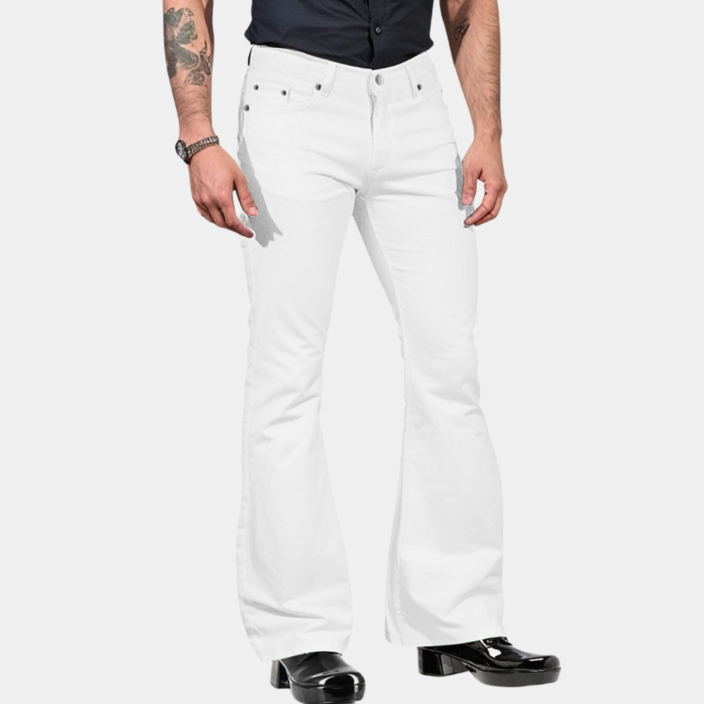 Pantalon Évasé Homme Taille Haute Coupe Ajustée Mélange Coton Style Rétro Look Vintage Pour Quotidien