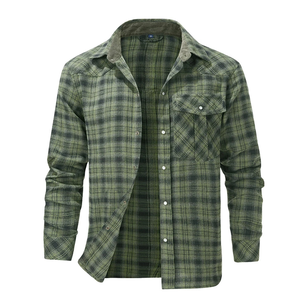 Chemise Flanelle À Manches Longues Pour Homme Style Lumberjack Rouge Et Noir Avec Poche Poitrine