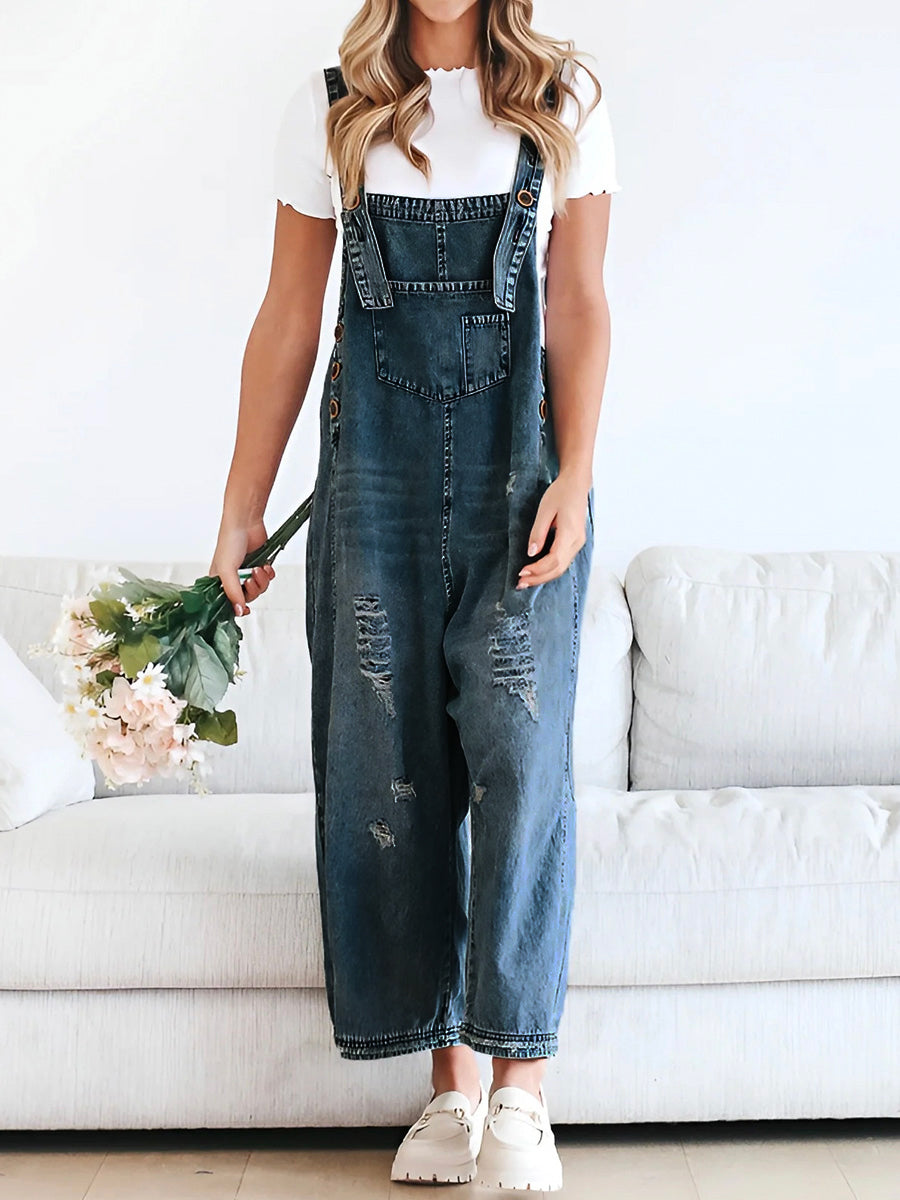 Barbara Salopette en Jean à Jambes Larges Confort Stretch Pour Femme Urbaine Décontractée
