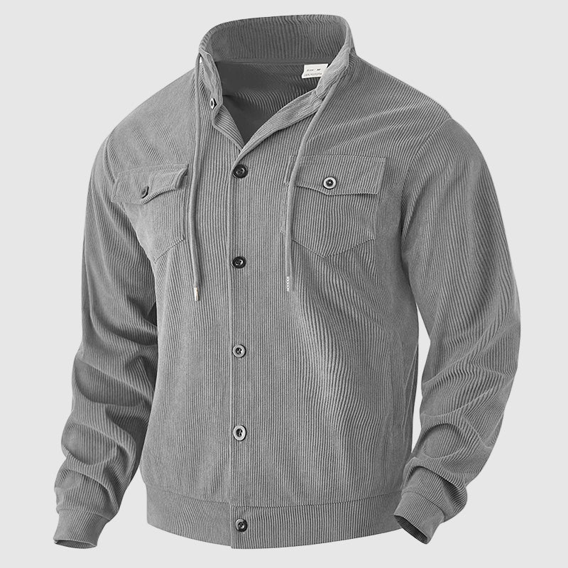 Veste en Velours Côtelé Americana Lorenzo Vitali Douillette avec Boutons Frontaux et Poches à Rabat