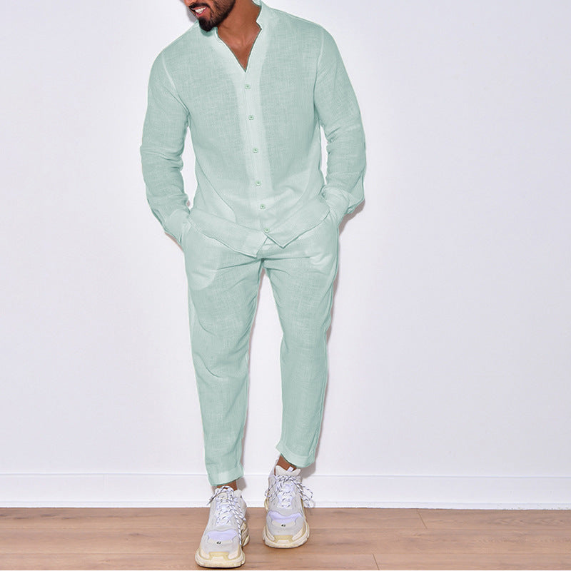Lorenzo Vitali Ensemble Décontracté En Coton Pour Automne Avec Chemise À Manches Longues Et Pantalon Décontracté