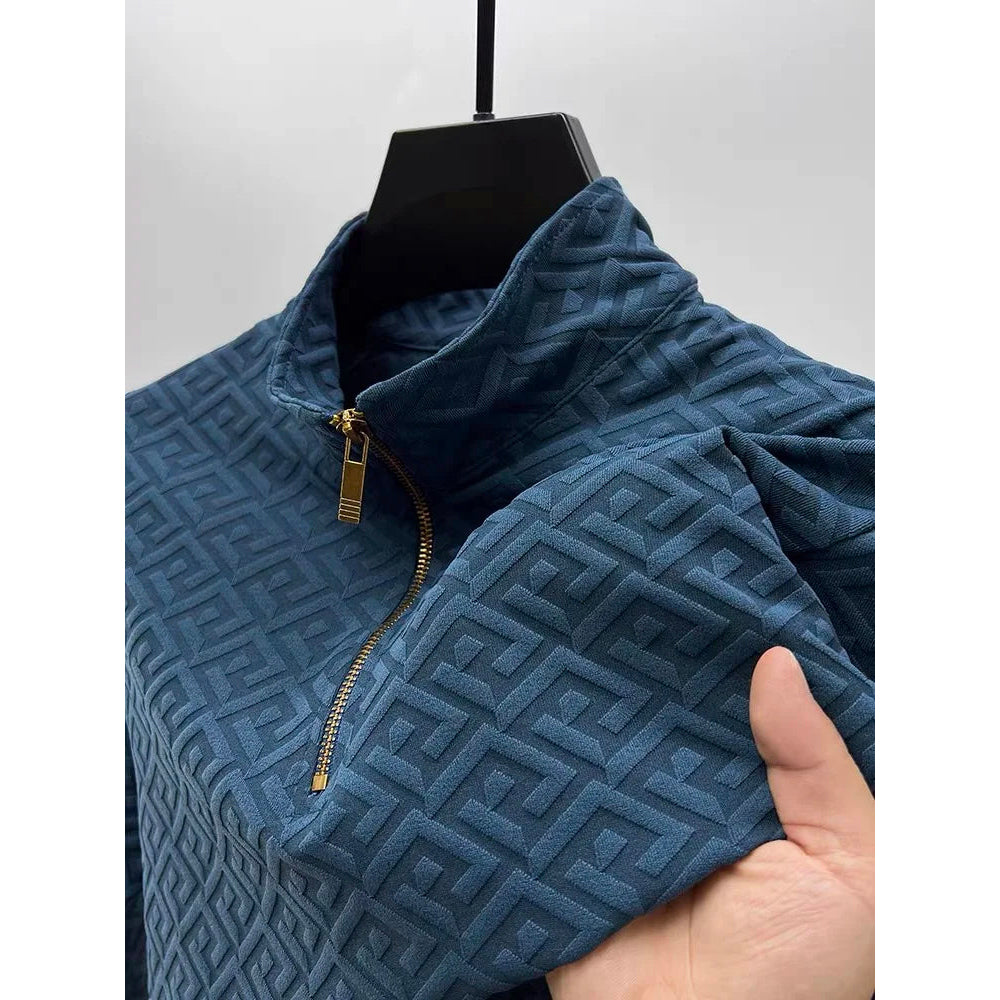 Lorenzo Vitali Pull Jacquard Luxe Col Montant Motifs Géométriques Détails Fermeture Éclair