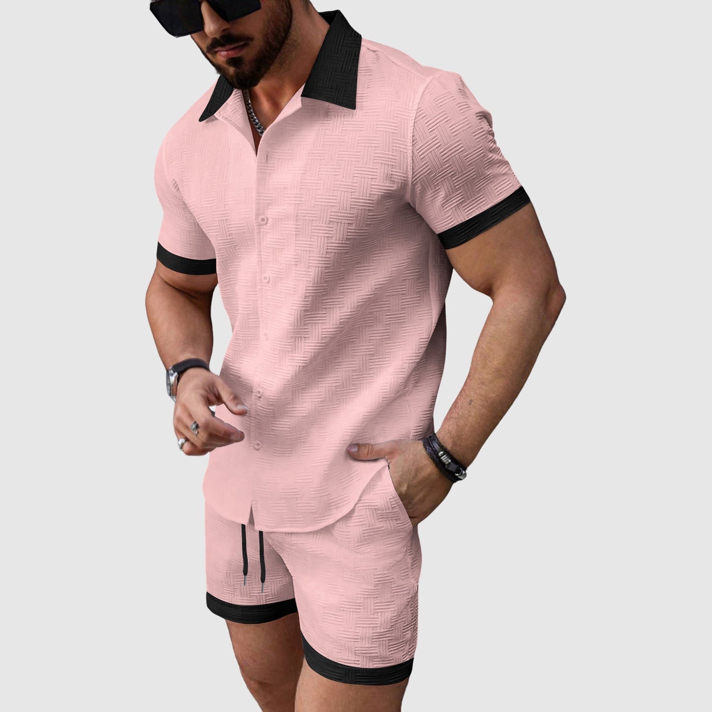 Lorenzo Vitali Ensemble Sport Décontracté Été Avec T Shirt À Manches Courtes Et Short Confortable En Coton Mélangé