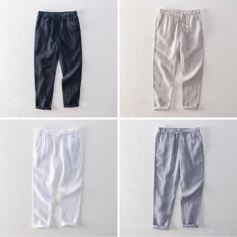 Pantalon Homme Isola En Lin Lorenzo Vitali Mélange Lin Respirant Avec Drape Décontracté Bleu Marine