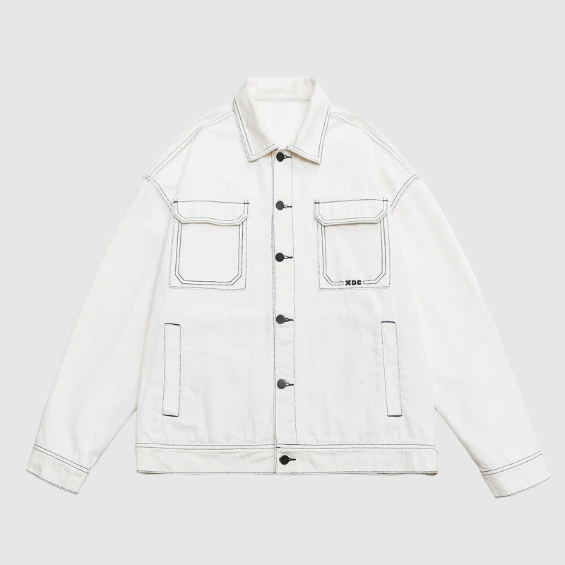 Veste En Jean Baggy Retro Amawinc Lorenzo Vitali Avec Surpiqûres Contrastées Pour Un Style Moderne