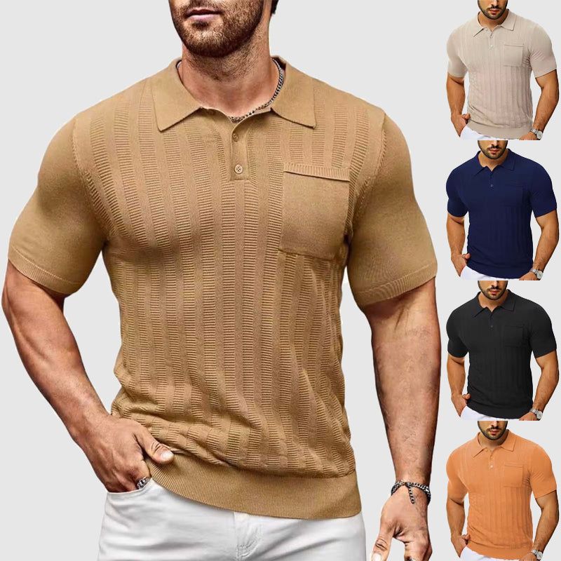 Polo Lorenzo Vitali Toscane En Maille Texturée Avec Col Boutonné Et Poche Discrète