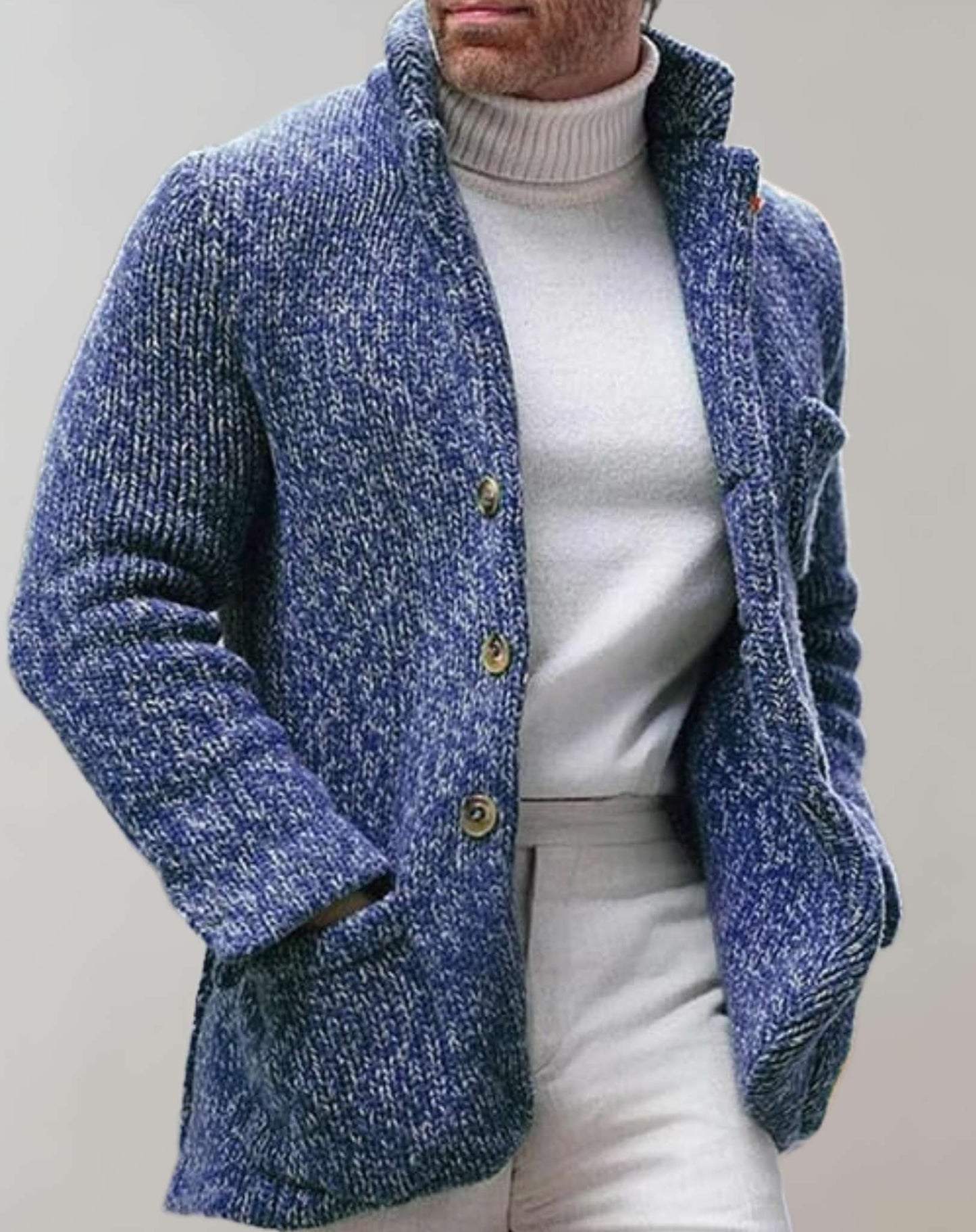 Cardigan Homme Nordisk Flair Tricot Épais Mélange Laine Col Montant Boutons Devant Décontractée Chaud Confortable