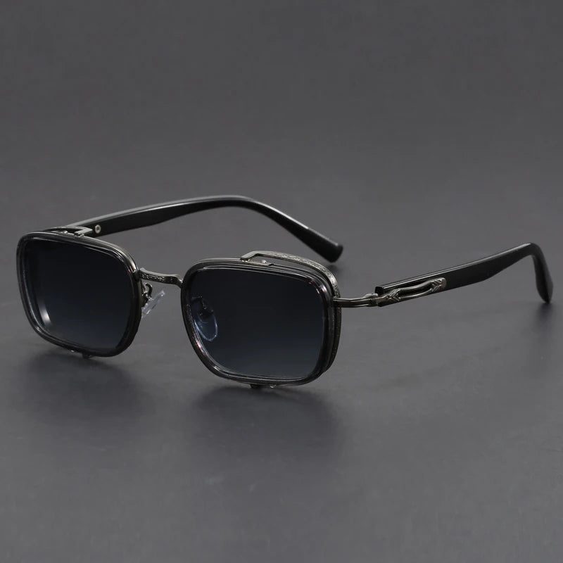 Lunettes De Soleil Lucien Rétro Vintage Monture Métal Avec Verres Carrés Teintés UV Et Bras Gravés Luxueux