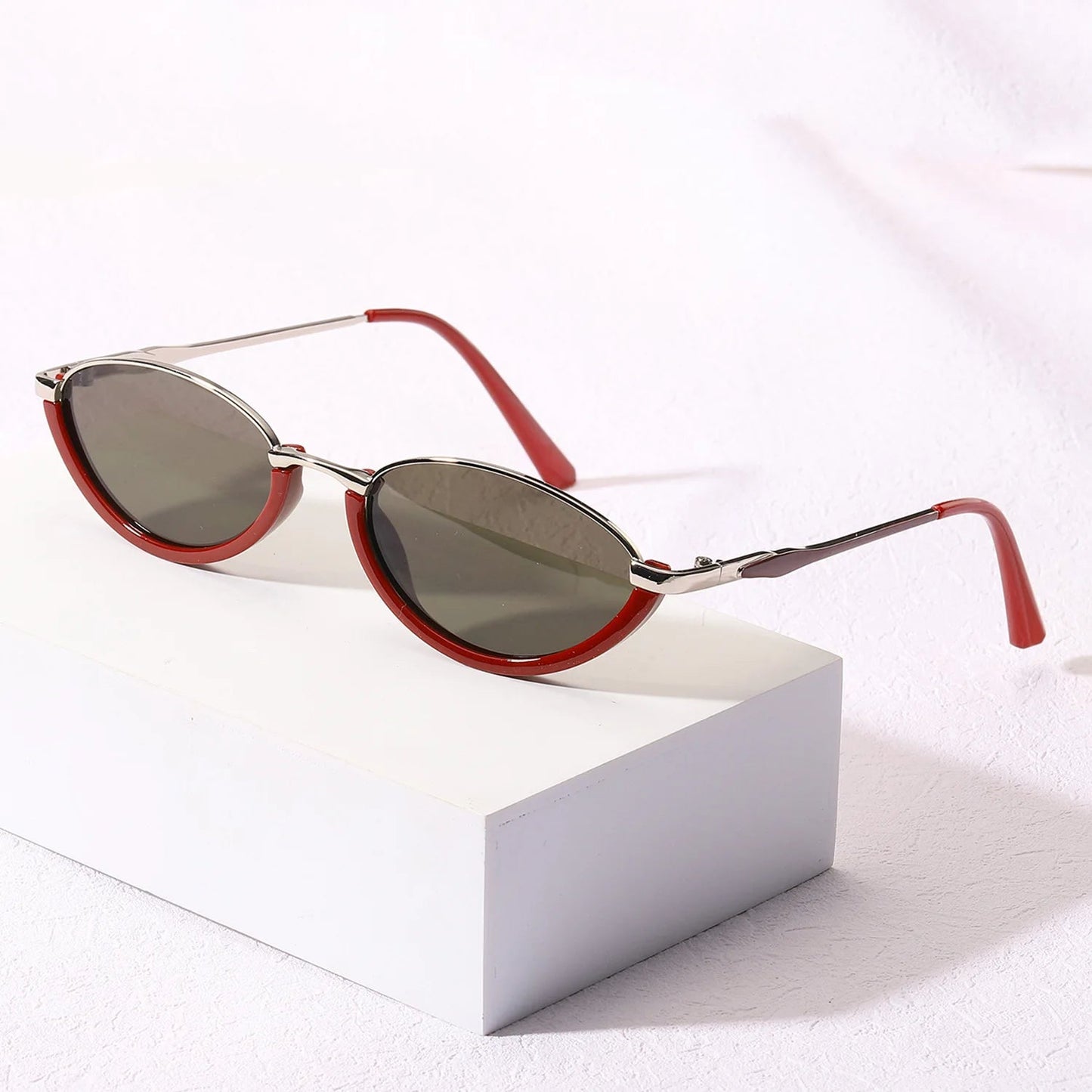 Luna Edge Lunettes De Soleil Style Yeux De Chat Rétro Bicolore Métal Et Acétate Verres Teints UV Protégés
